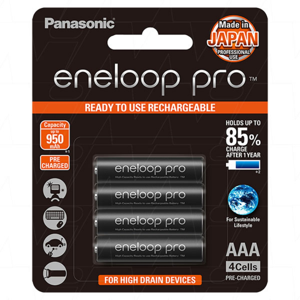 Picture of BK-4HCCE PANASONIC ENELOOP PRO NiMh AAA 1.2V 950mAh BATTERY 4PK -- ( READY TO USE)
